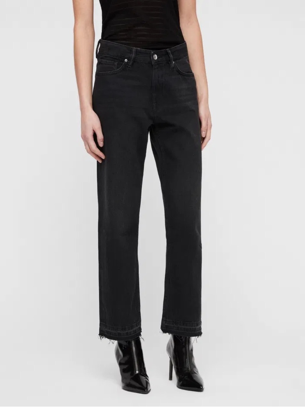 ALLSAINTS Ava Black Raw Hem Straight Denim Jeans